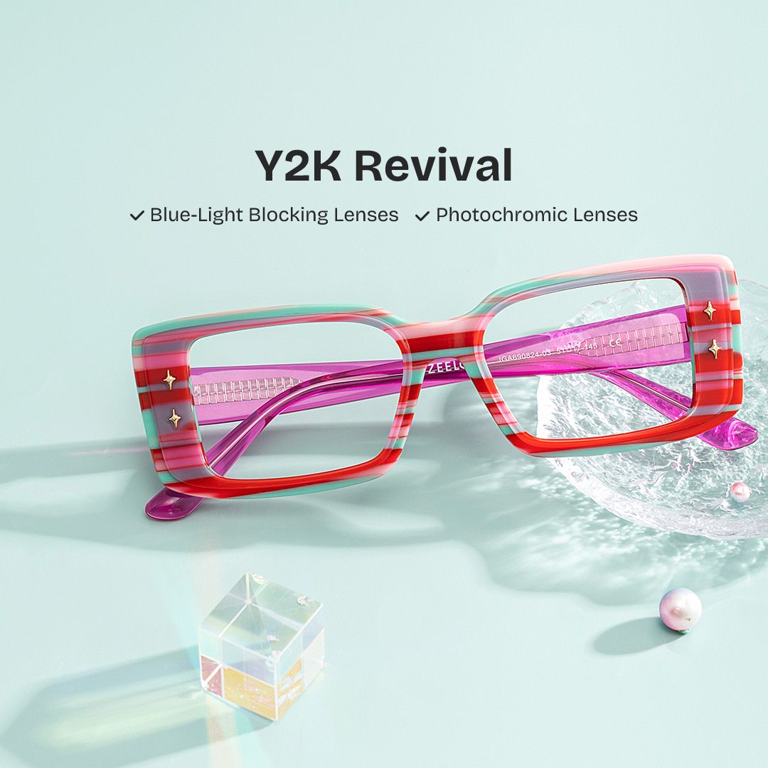 Women's Rectangle Eyeglasses Frames With Red and Green Color0