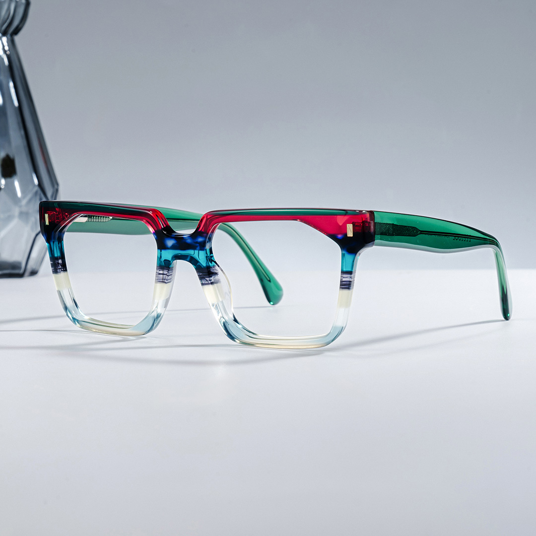 Big Rectangle Glasses With Transparent Green Temples1