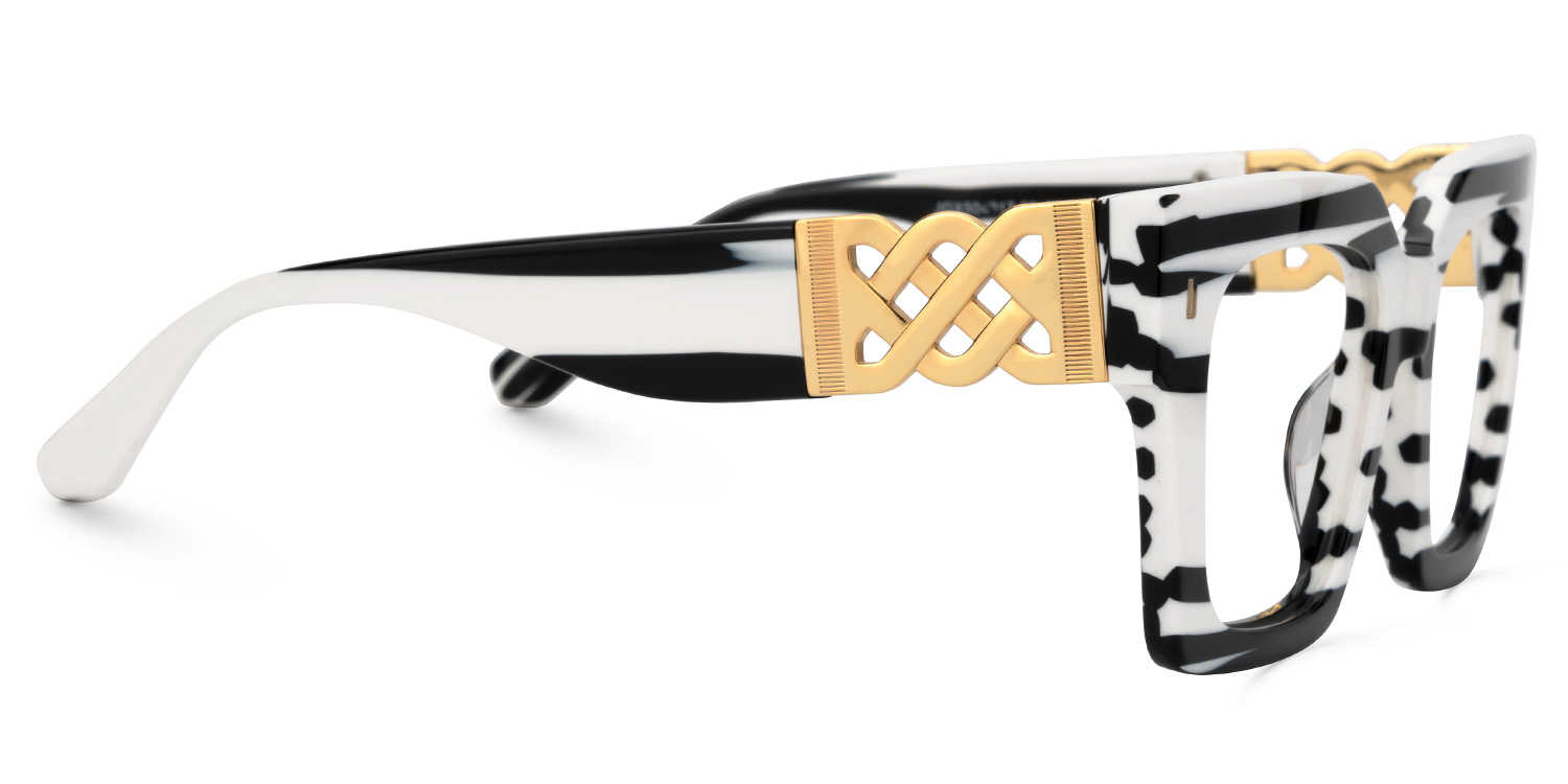 Cummings Square Black-White Striped Glasses3