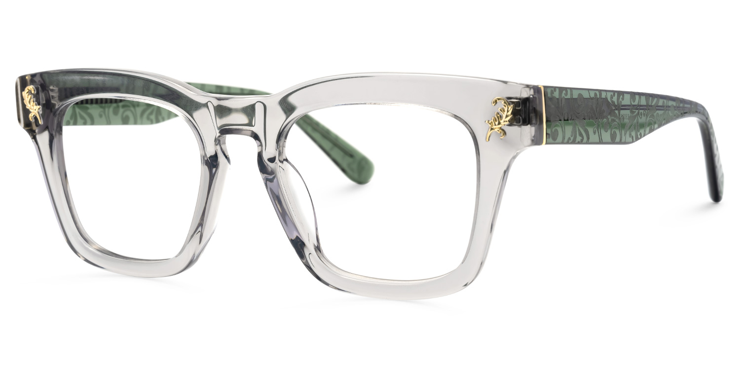 Square Gray Classic Glasses With Green Arms - Dodard Acetate Frame Glasses1