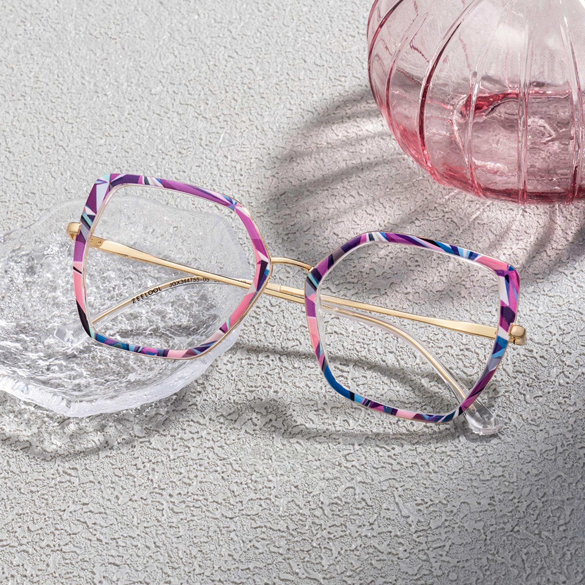Hexagon Frame Specs With Purple Floral0