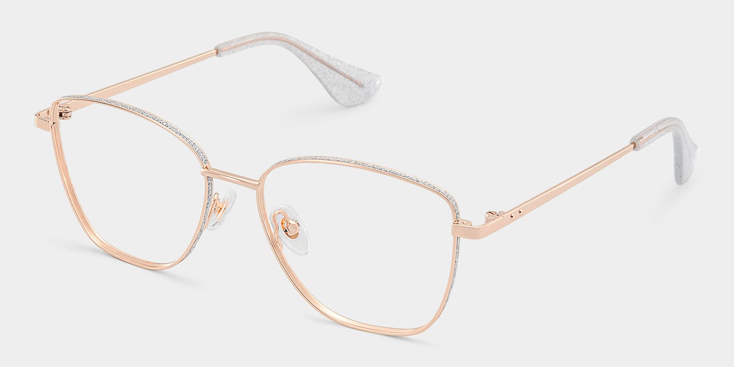 Skyler Square Rose Gold Metal Silver Glitter Glasses Frames | ZEELOOL2