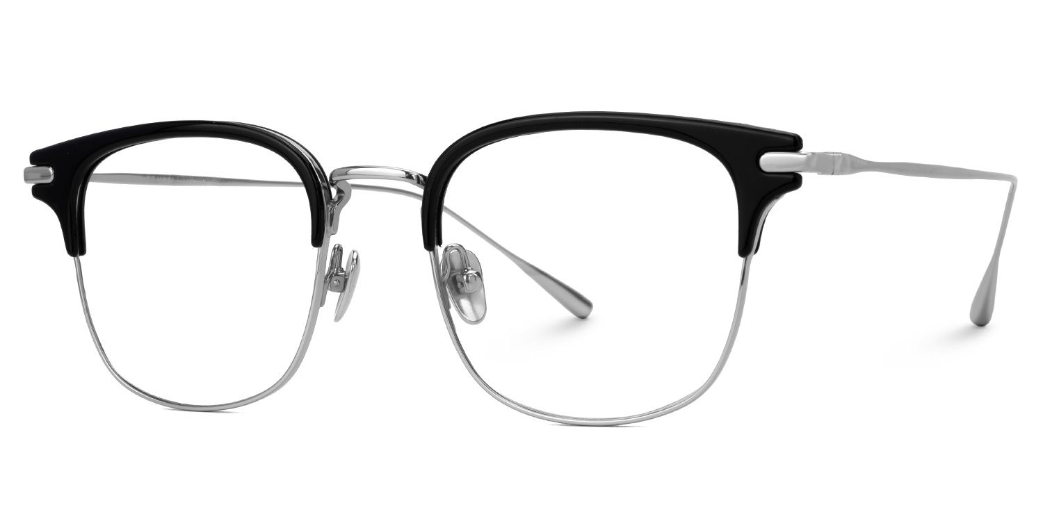 Mecca Silver Eyeglasses with Browline Shape | ZEELOOL UK1