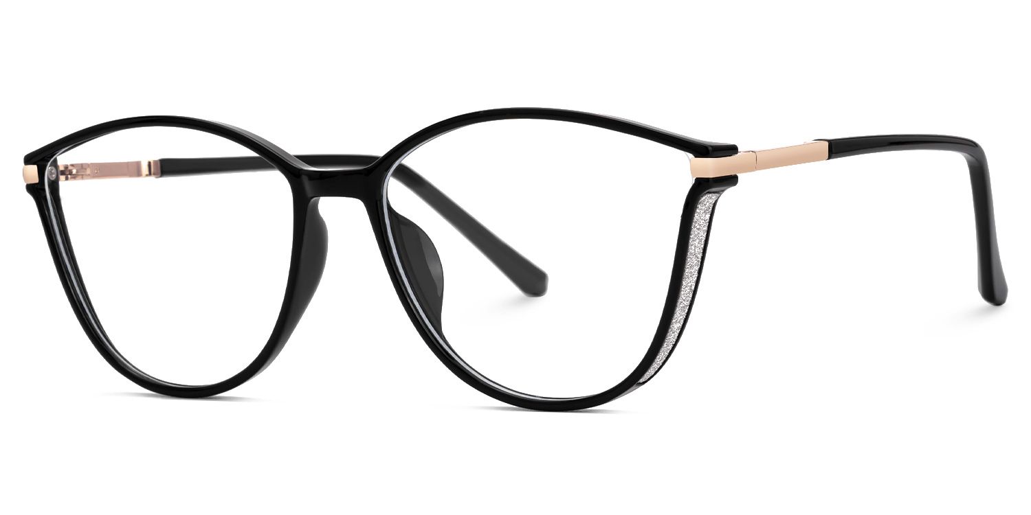 Keyshia Cateye Black Glasses in Thin Curved Corners1