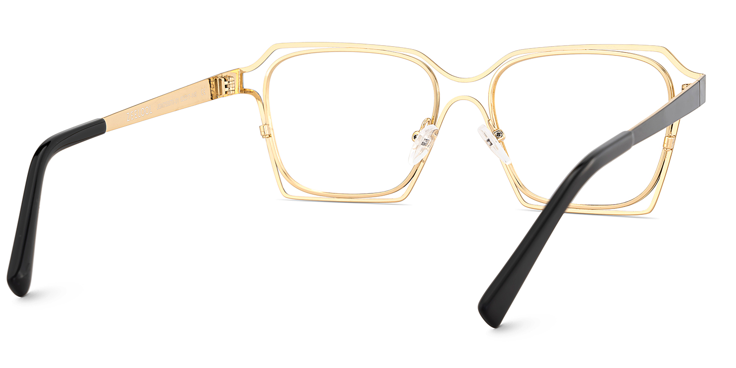 Foday Black Gold Frame Prescription Glasses with Geometric Shape5