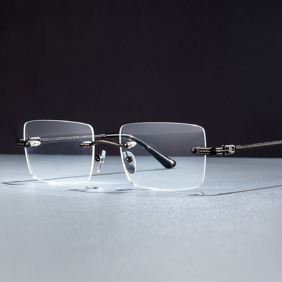 Gray Rimless Eyeglasses Frames With Adjustable Nose Pads0