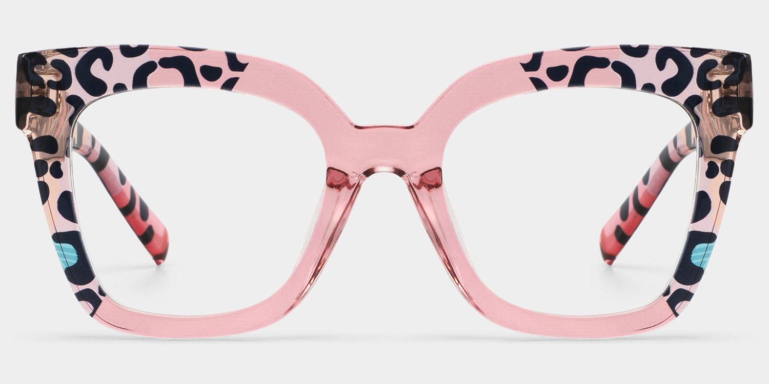 Malcolm Pink Leopard Print Square Frame Glasses for Women0