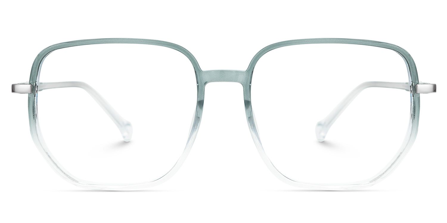 Joana Blue Green Eyeglass Frames in Geometric Wide Frame Design | ZEELOOL UK1