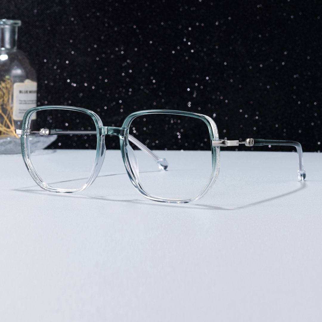 Joana Blue Green Eyeglass Frames in Geometric Wide Frame Design | ZEELOOL UK0