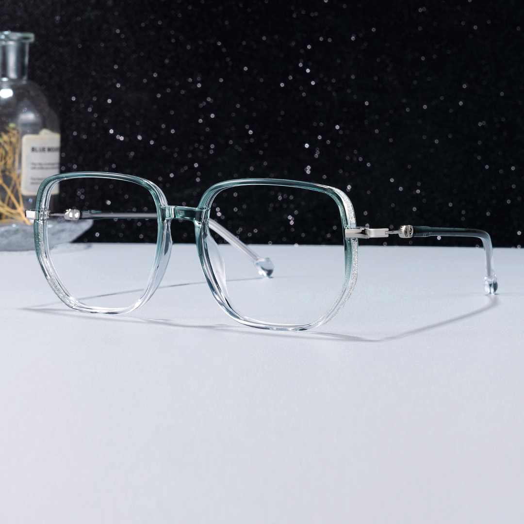 Joana Blue Green Eyeglass Frames in Geometric Wide Frame Design | ZEELOOL UK0