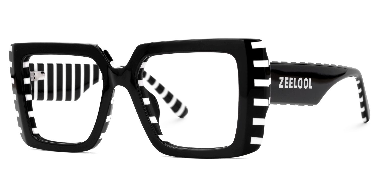 Parris Black Glasses with Black and White Striped Sides1