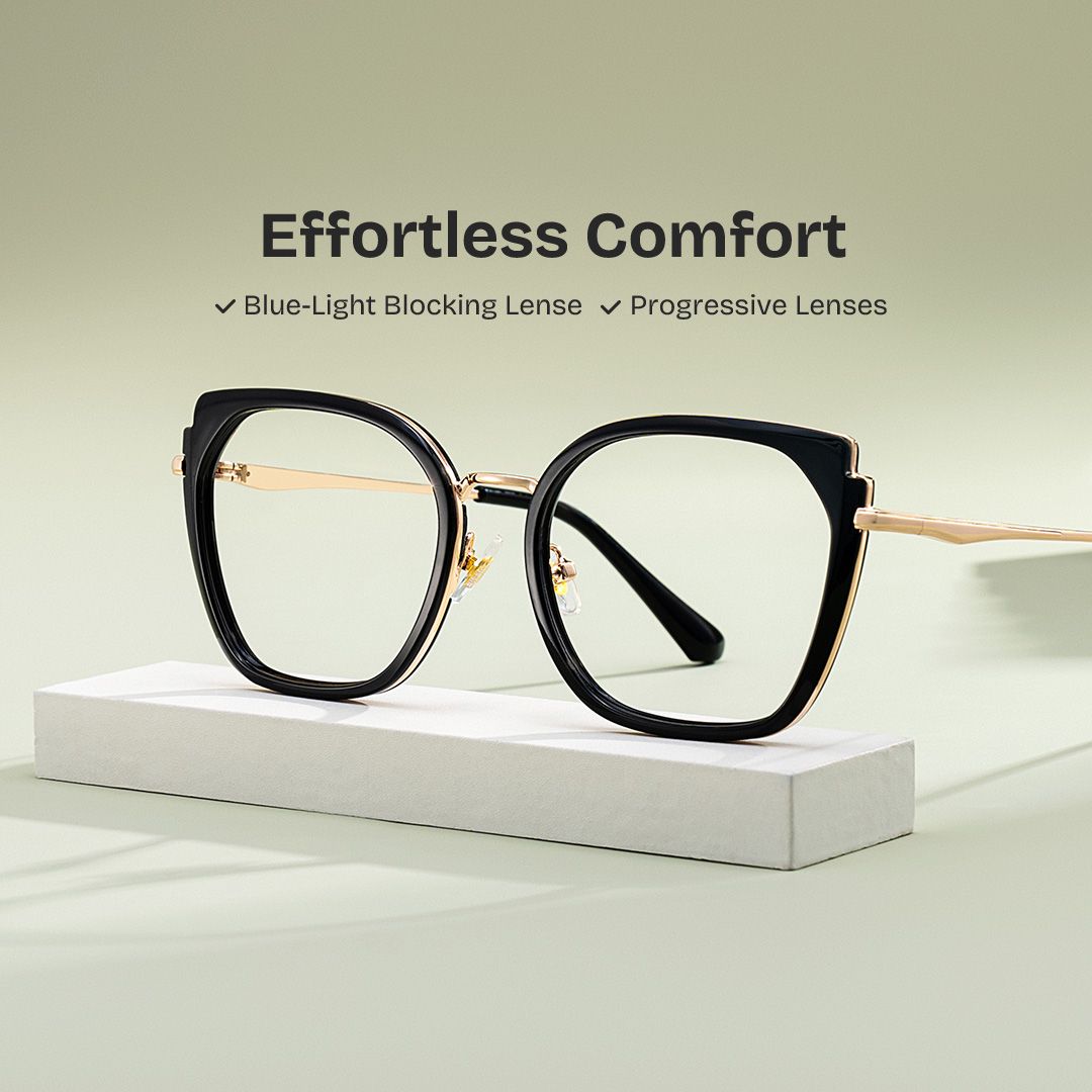 Black Metal Frame Glasses With Wide Size For Women0