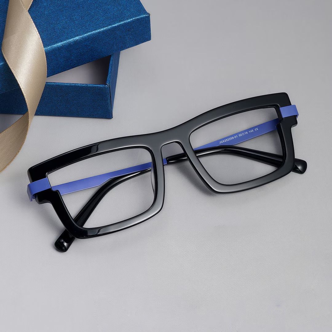 Yahia Black Rectangle Glasses for Men | ZEELOOL UK0