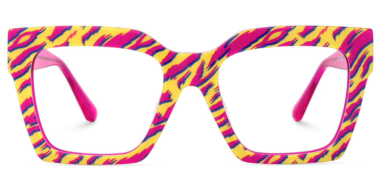 Morreen Hot Pink and Yellow Zebra Square Prescription Glasses0