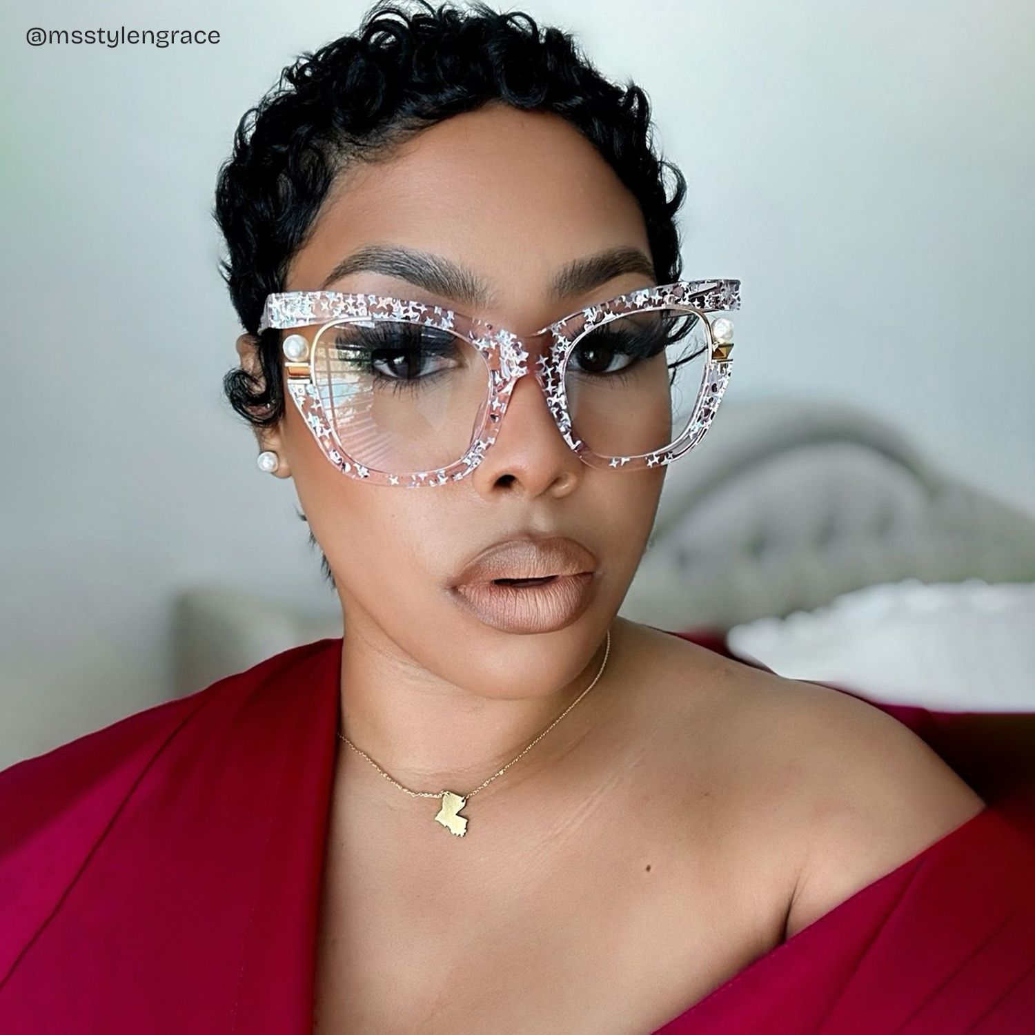Transparent Pink Glasses with Pearl and Glitter Stars10