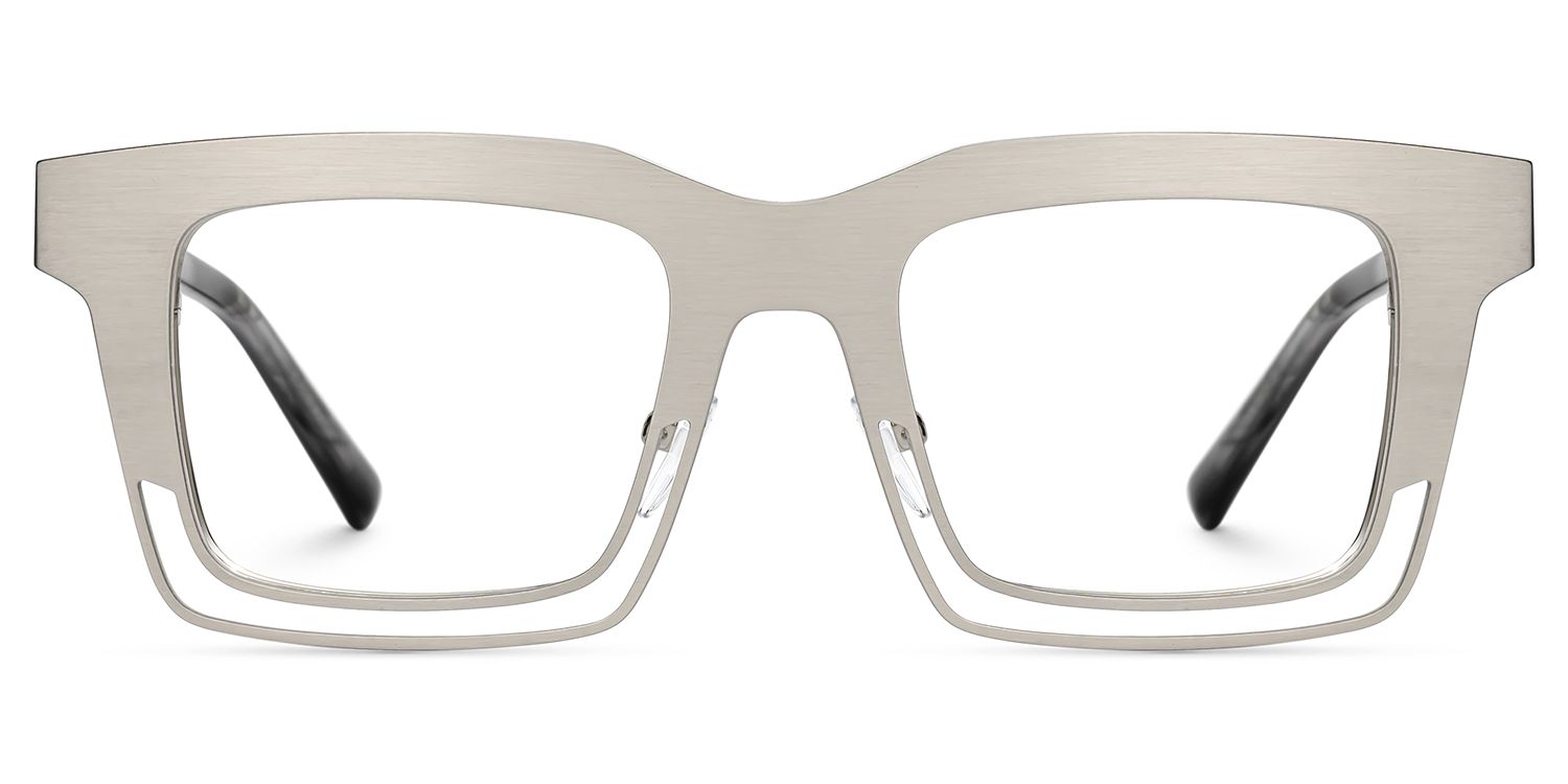 Evan Rectangle Silver Frame Eyeglasses for Males | ZEELOOL UK1