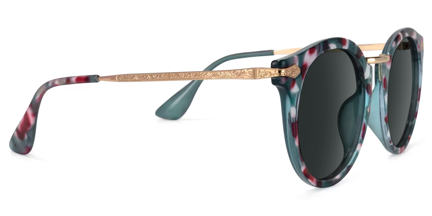 Quentina Round Blue Floral Frame Sunglasses | ZEELOOL UK2