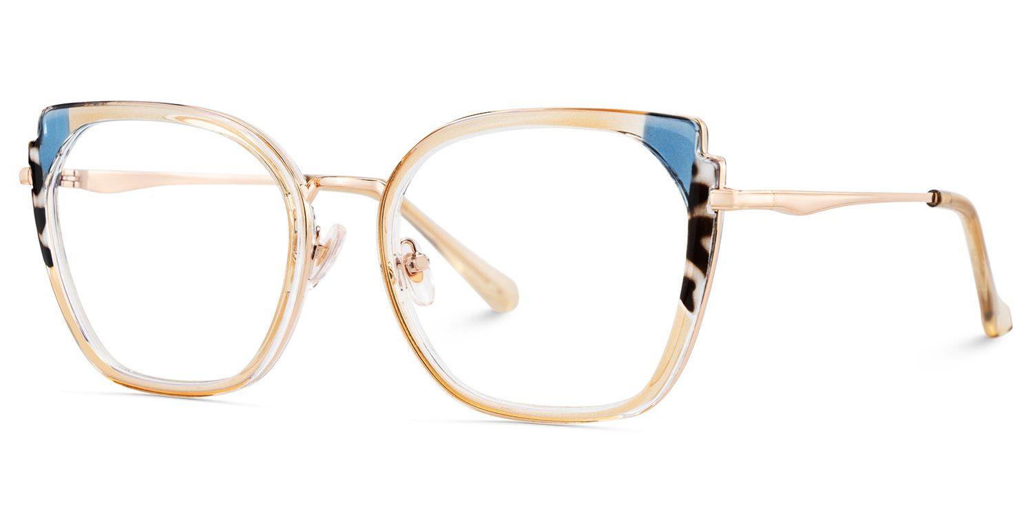 Beige Metal Frame Glasses With Wide Size For Women3