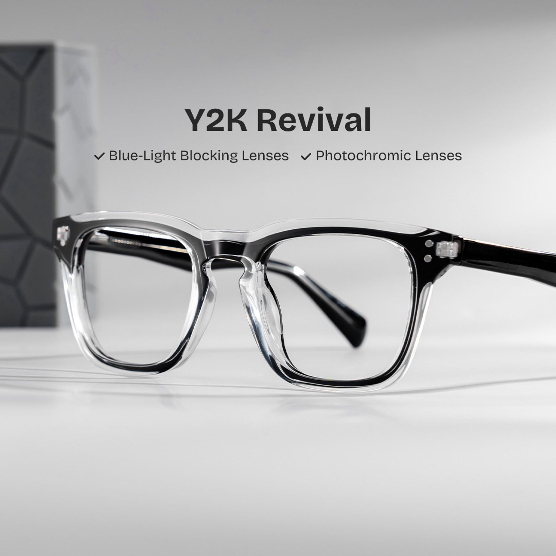 Tr90 Eyeglasses Frames With Rectangle Shape and Black Clear Color0