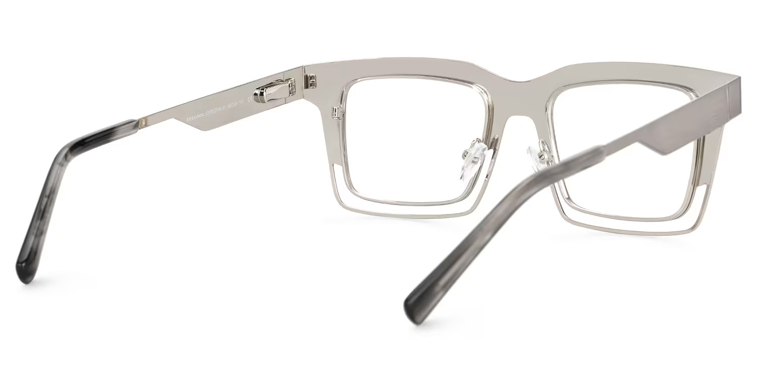 Evan Rectangle Silver Frame Eyeglasses for Males | ZEELOOL UK4