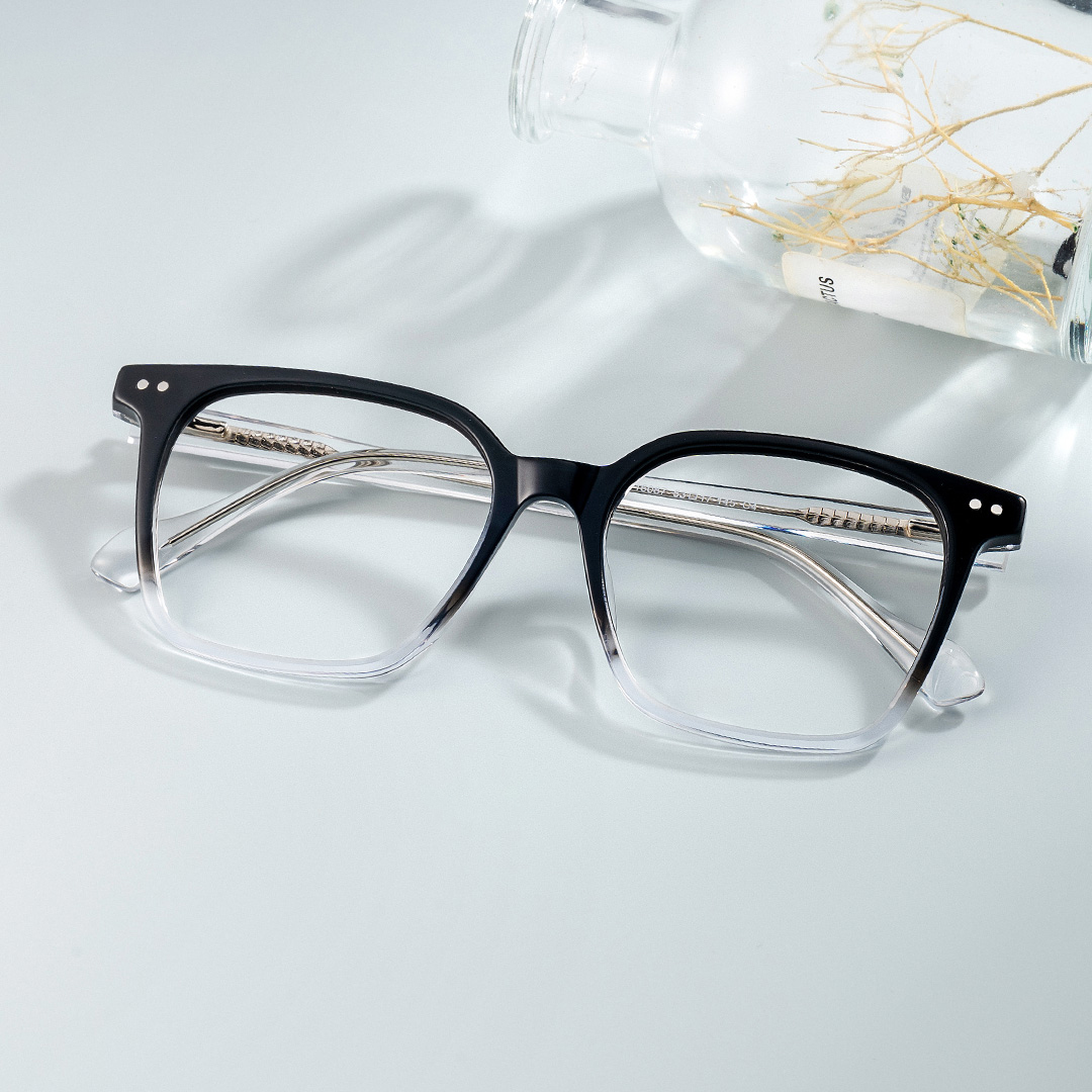 Square Black Gradient Crystal Acetate Eyeglasses Frames0
