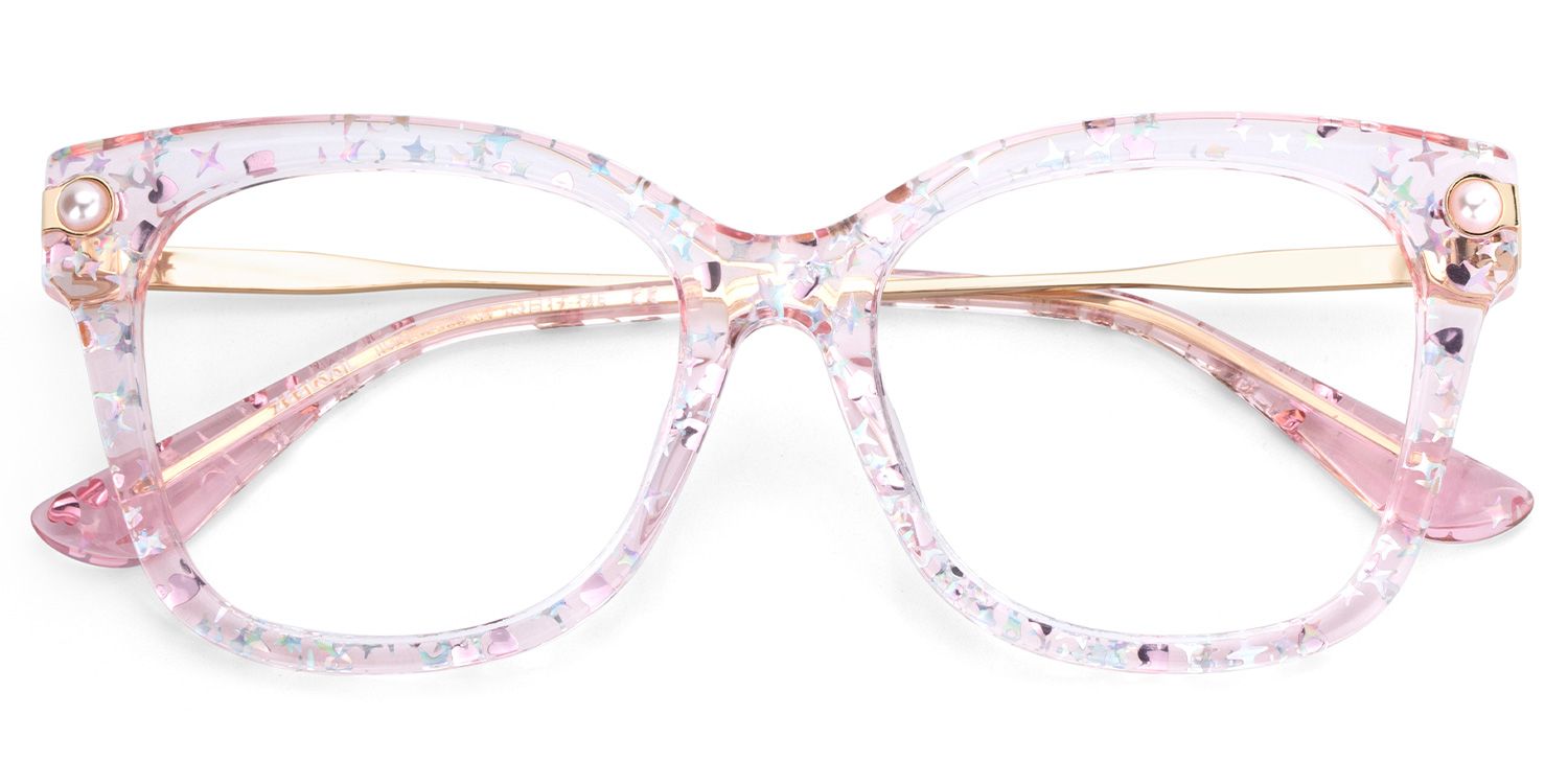 Square Pink Glasses With Star and Heart Gillter2