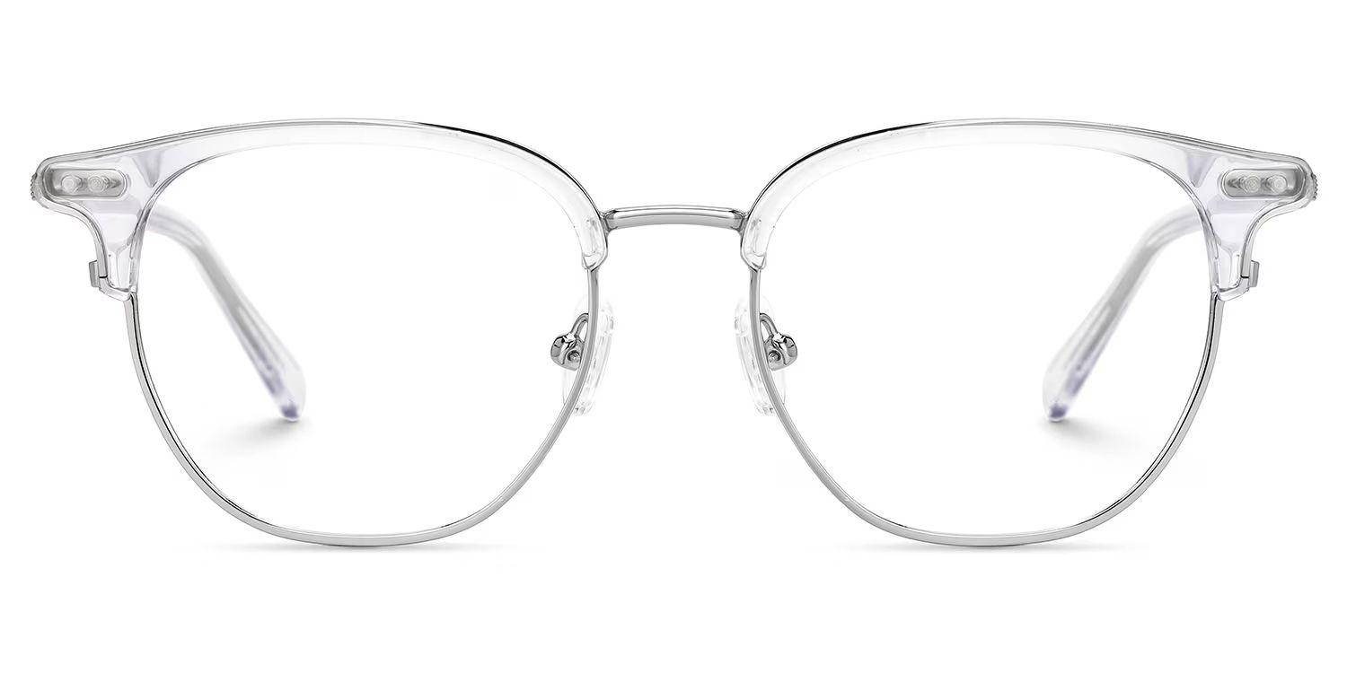 Clear Mixed-Materials Geometric Eyeglasses- Geno0