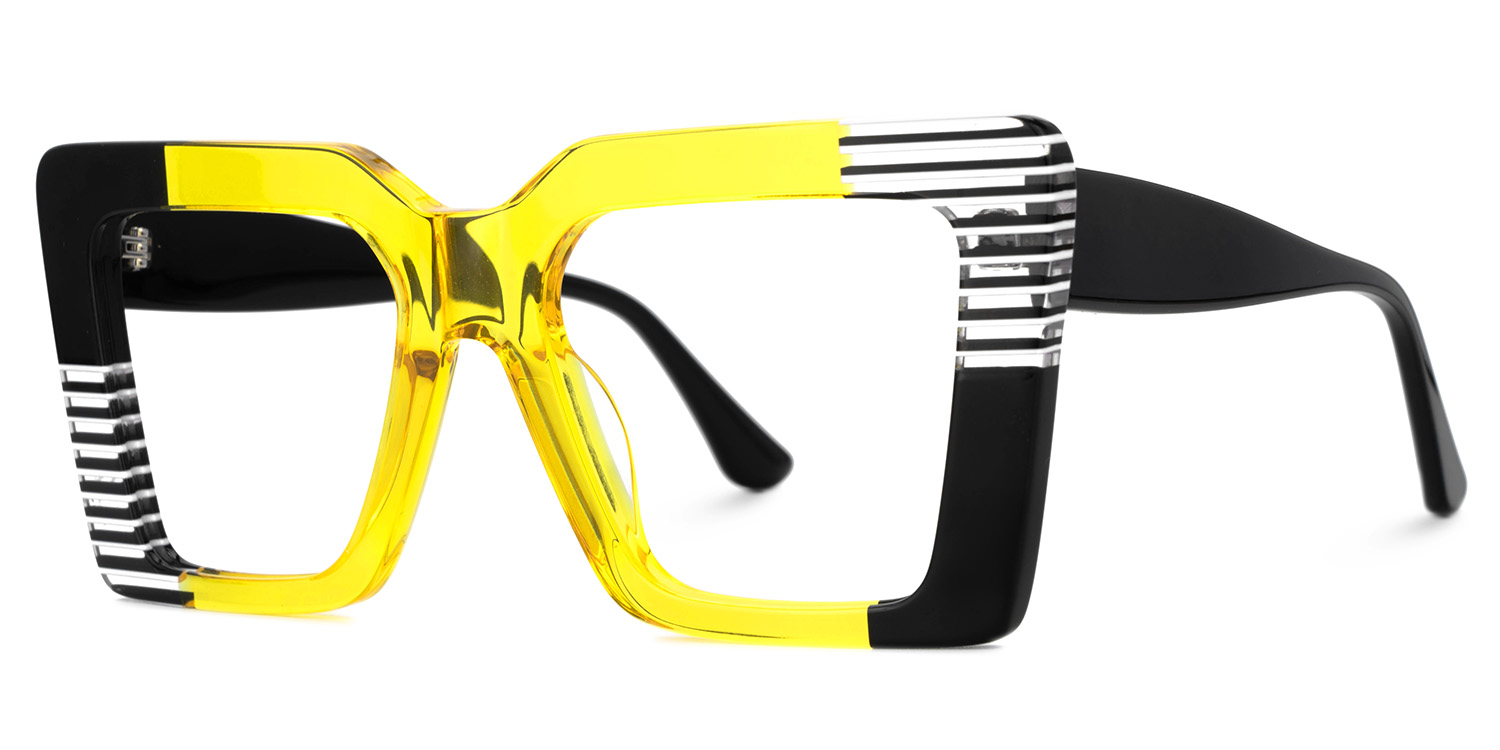 Shamika Large Black and Yellow Eyeglasses with Rectangle Frames | ZEELOOL UK1