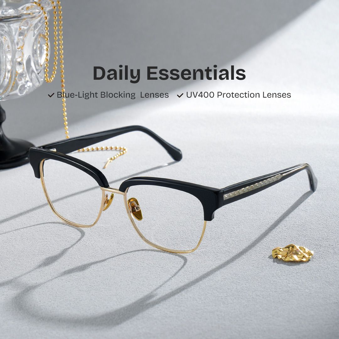 Browline Black Gold Eyeglasses- Ellis Mixed Frame Glasses0