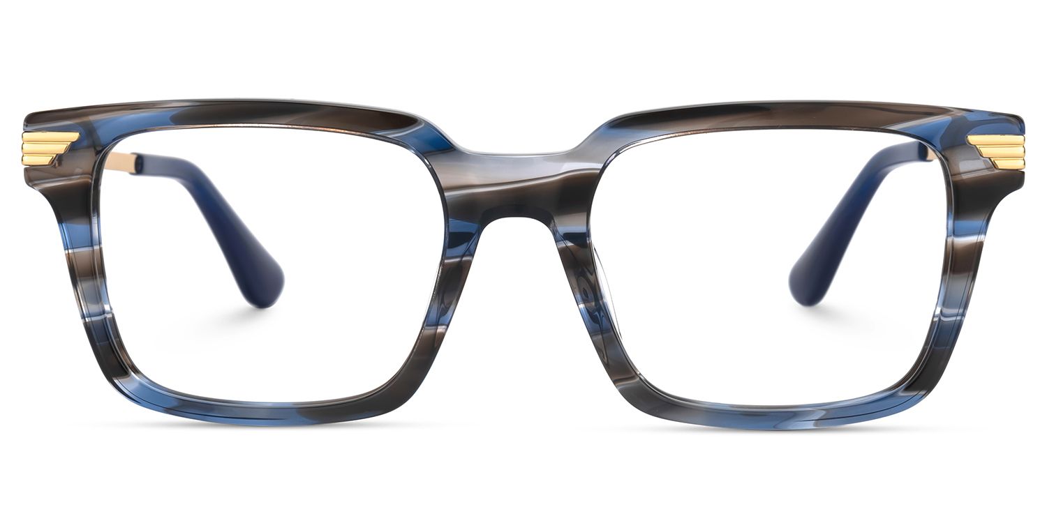 Blue Rectangle Eyeglasses With Metal Arms1