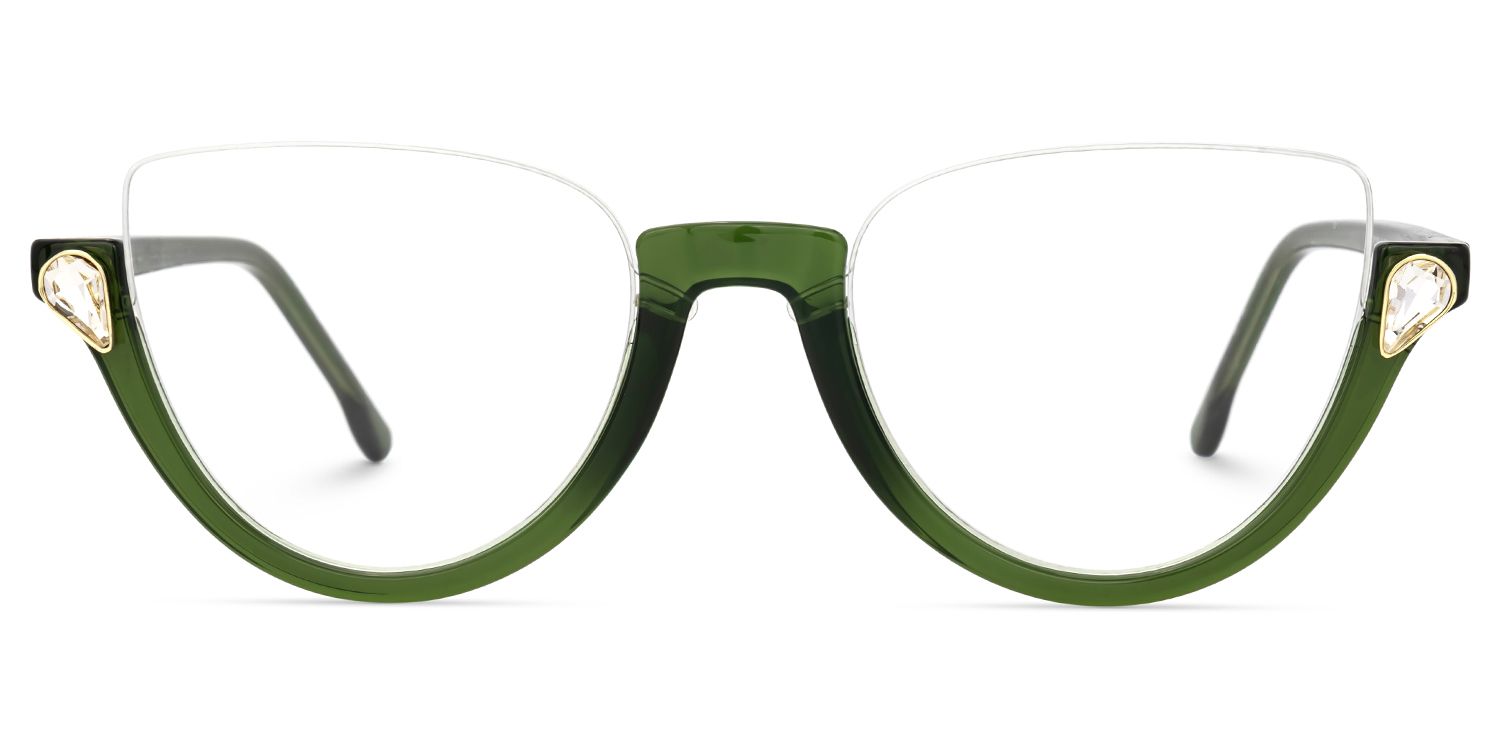 Felicia Cat Eye Green Eyeglasses and Semi-Rimless0