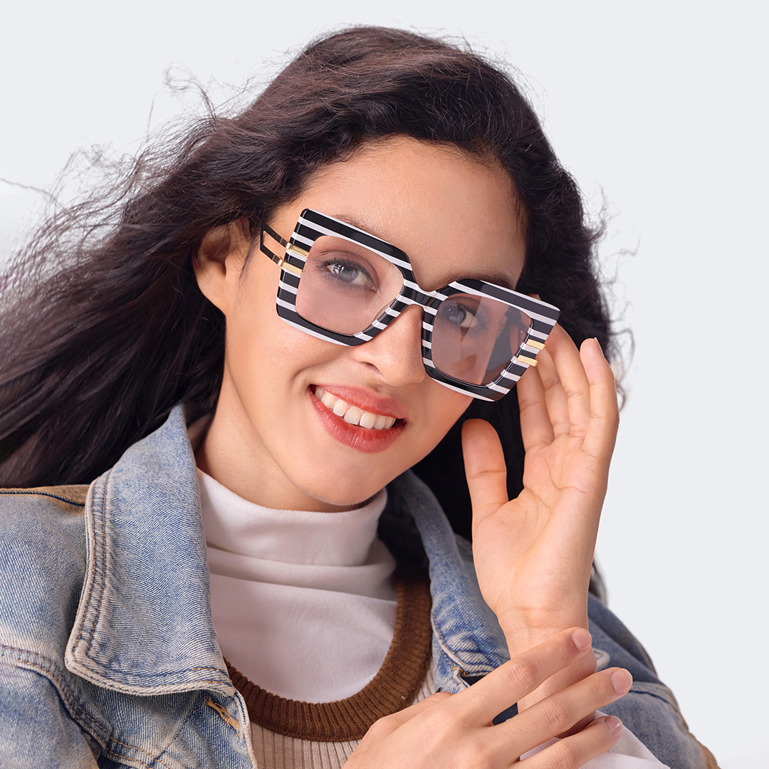 Square Frame Fashion Glasses With Black-White Strips6