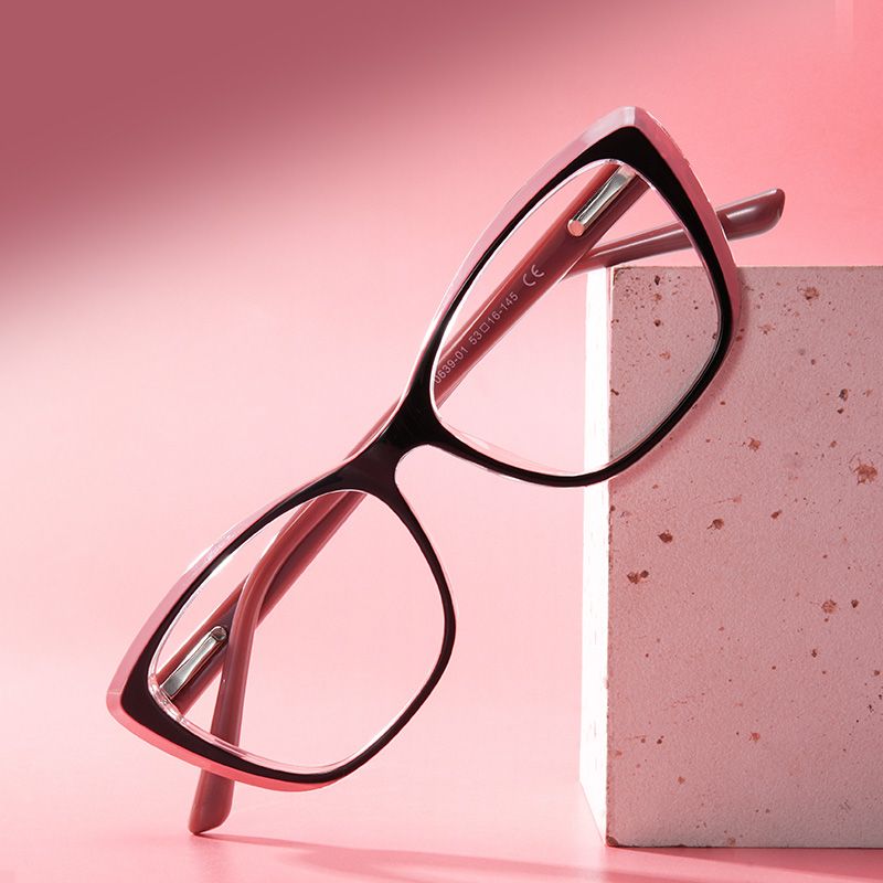 Fidelia Cat Eye Black and Pink Frame Glasses | Zeelool0