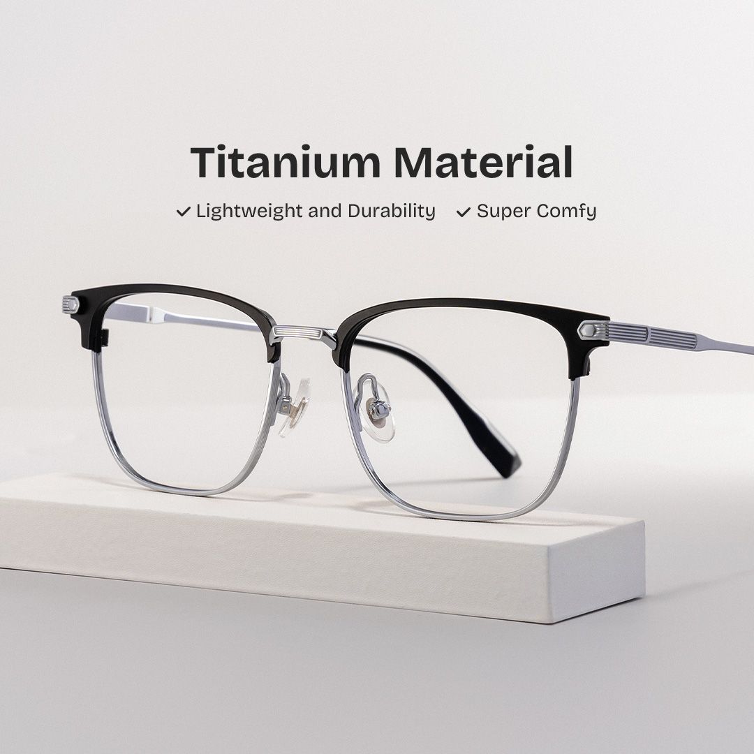 Men's Titanium Eyeglass Frames with Browline Shape0