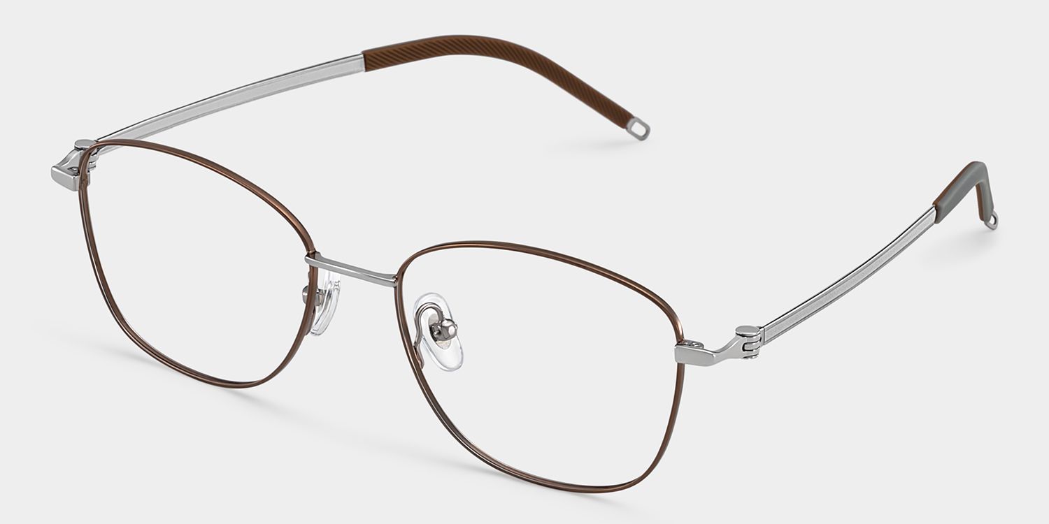 Nicole Brown Metal Glasses in Wide Rectangle Frames | ZEELOOL2