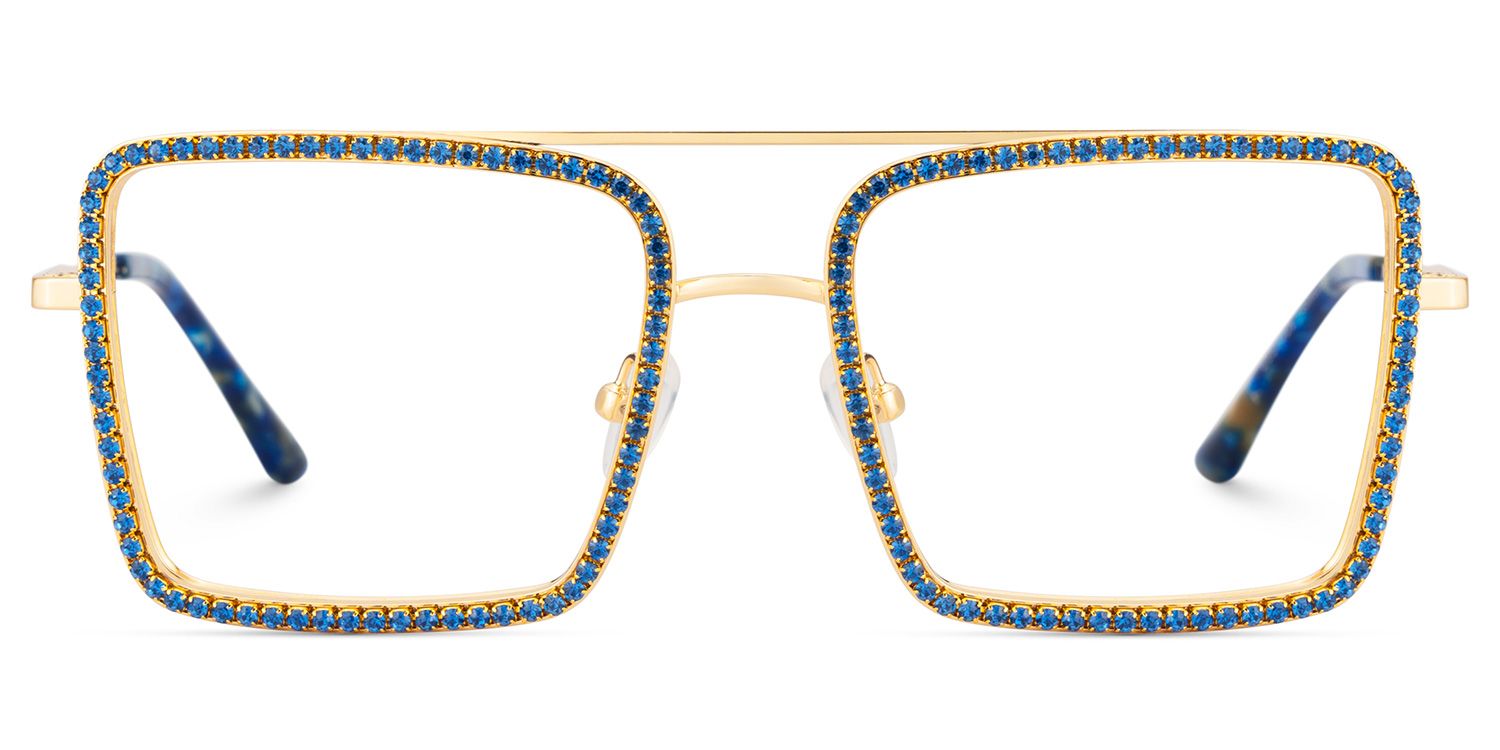 Diva Glasses, Blue Diamond and Golden Metal  Eyeglasses1