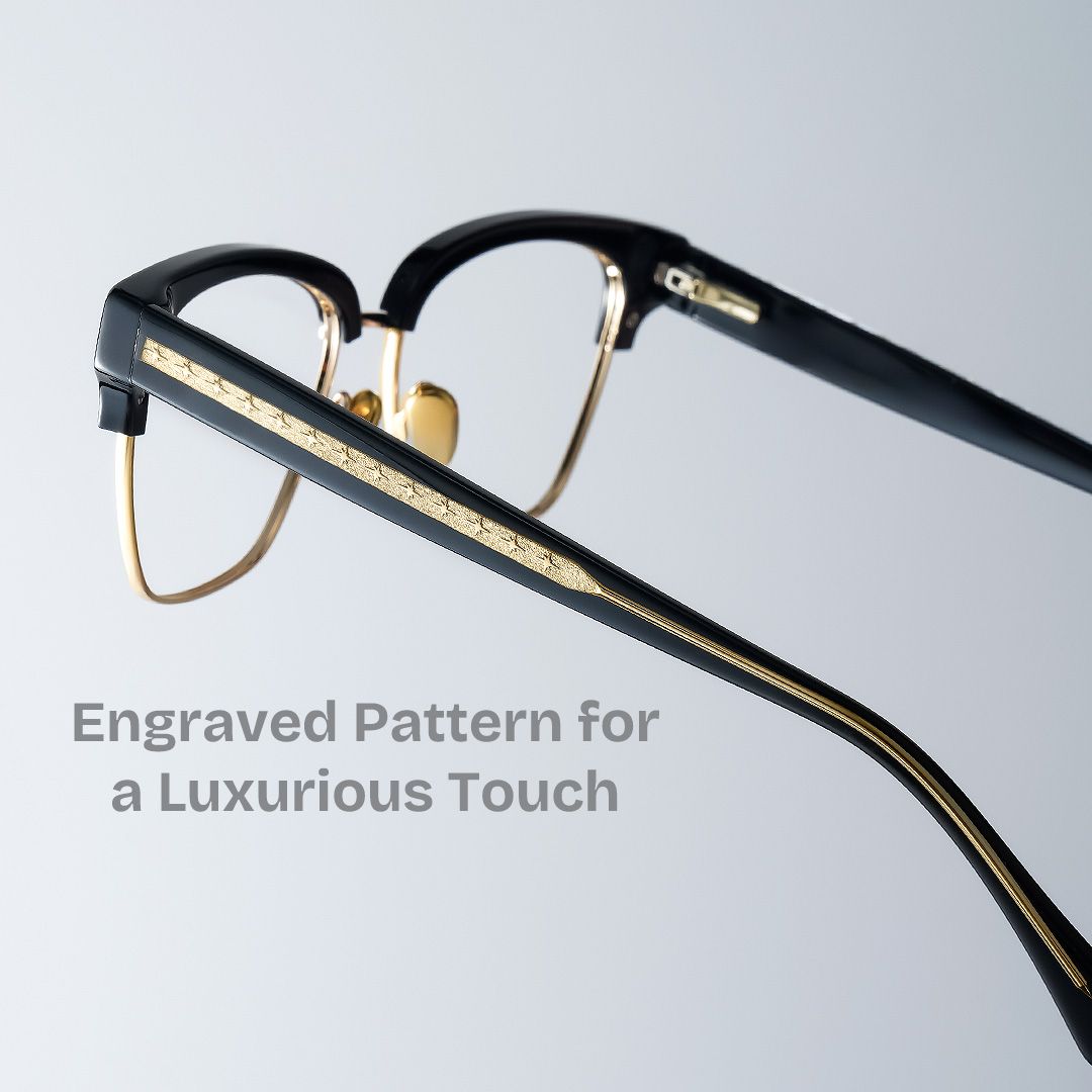 Browline Black Gold Eyeglasses- Ellis Mixed Frame Glasses1