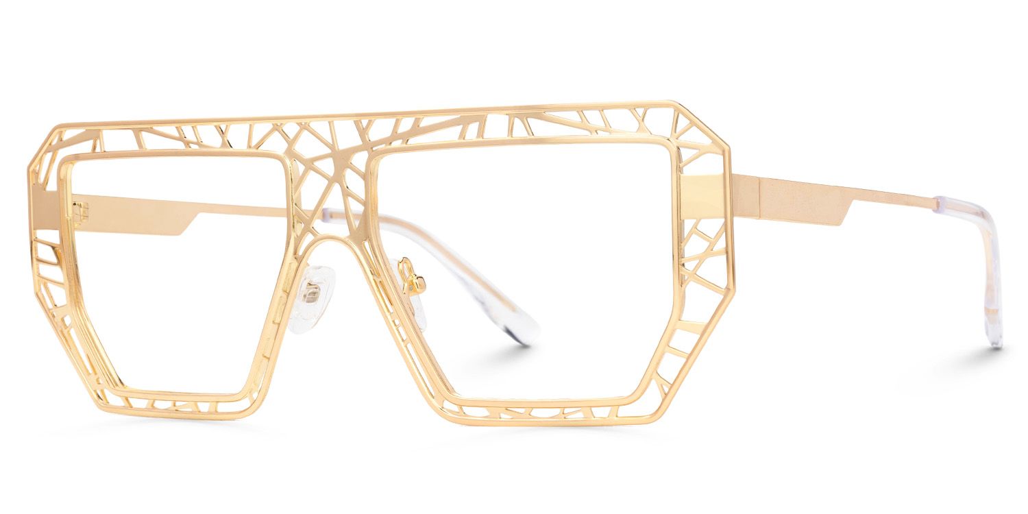 Blake Gold Glasses with Geometric Extra Large Frames | ZEELOOL UK1