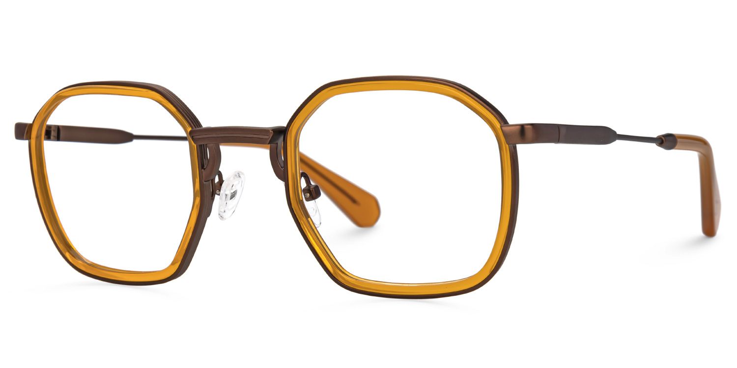 Yellow Mixed-Materials Geometric Eyeglasses-Collette1
