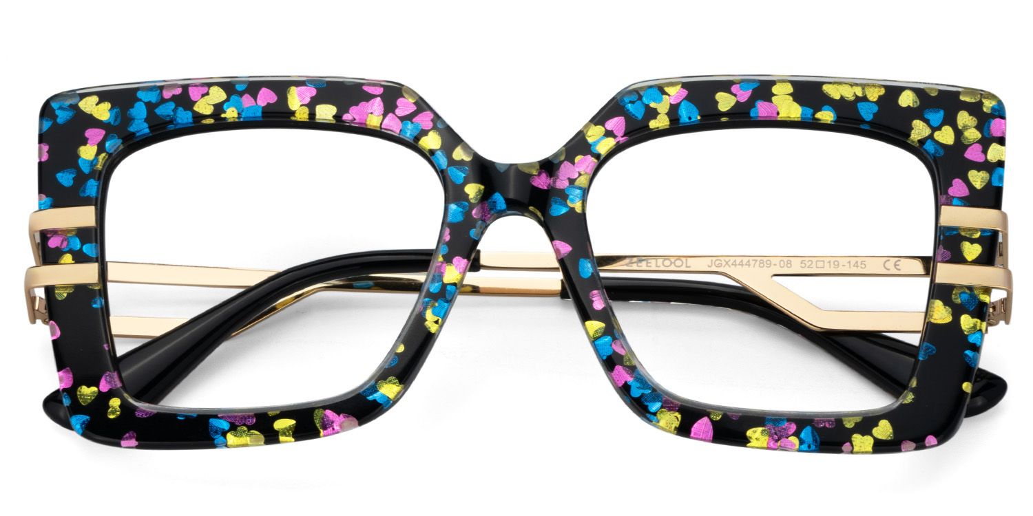 Square Frame Fashion Glasses With Colorful Shiny Heart2
