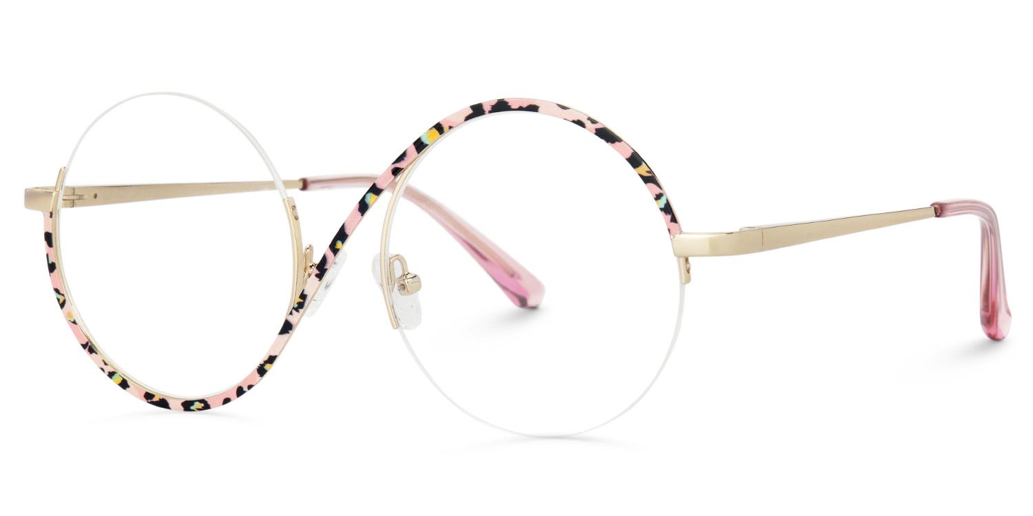 Flozif Round Semi-Rimless Pink-Leopard Glasses1