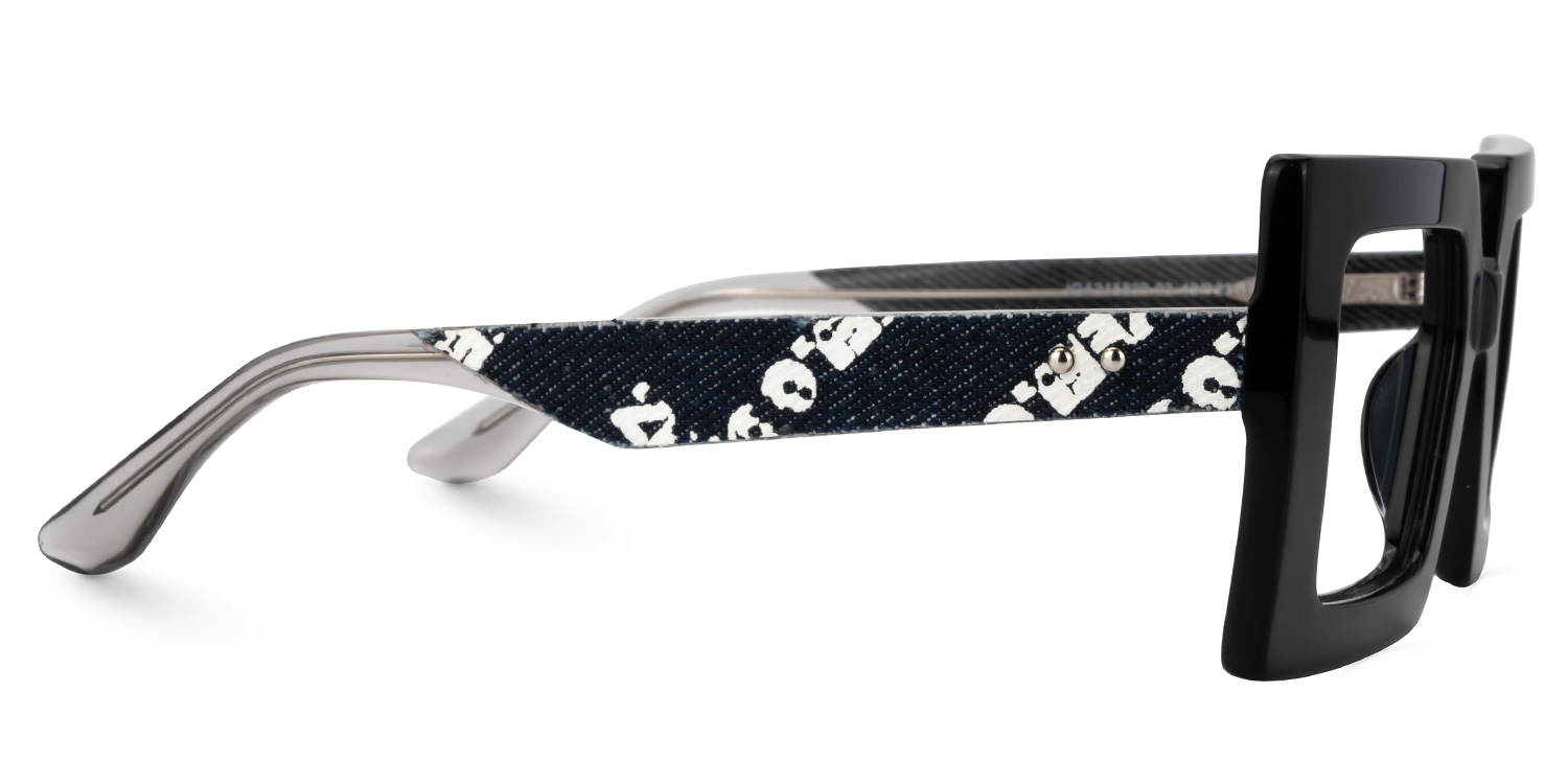 Tiffaney Black Square Glasses with Black Denim Temples2