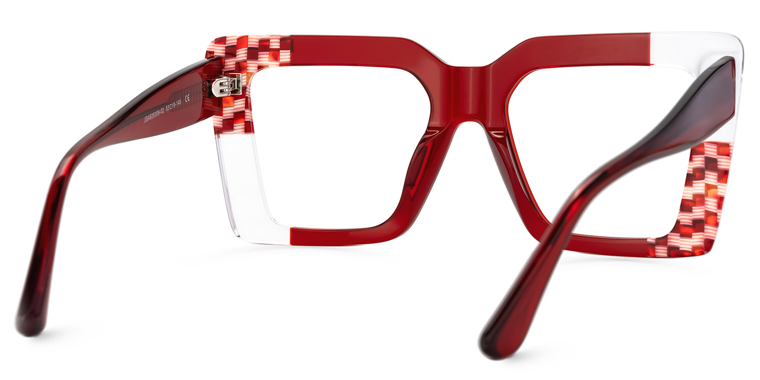 Shamika Big Red Frame Glasses with Rectangle Frames | ZEELOOL UK3