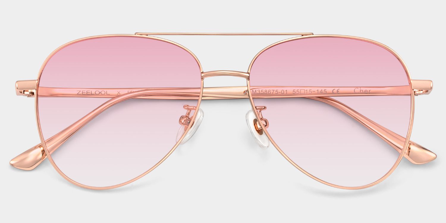 Cher Metal Rose Gold Frame Sunglasses | ZEELOOL UK2