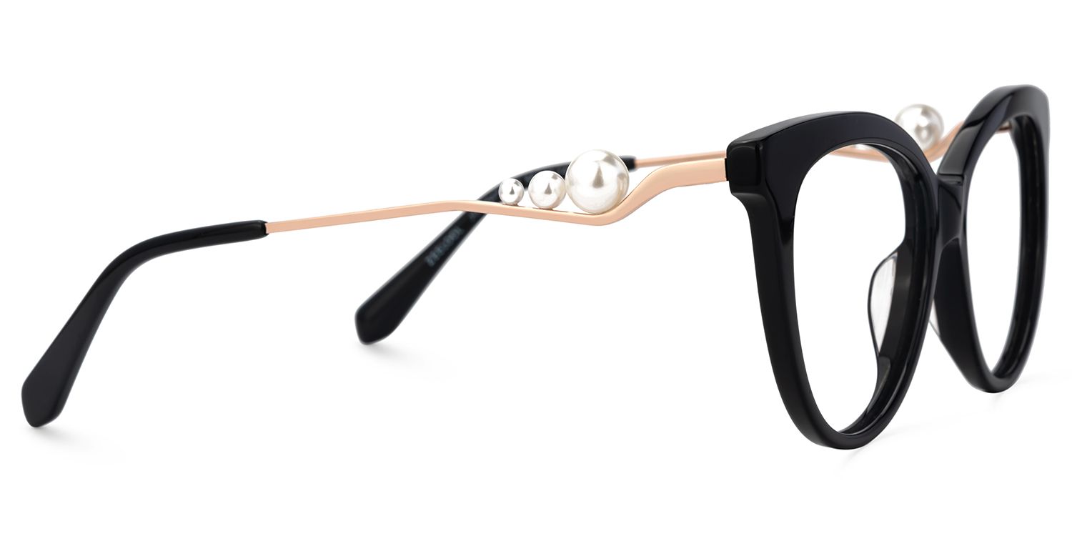 Buy Black Sparkly Cat Eye Glasses With Pearl | ZEELOOL UK4