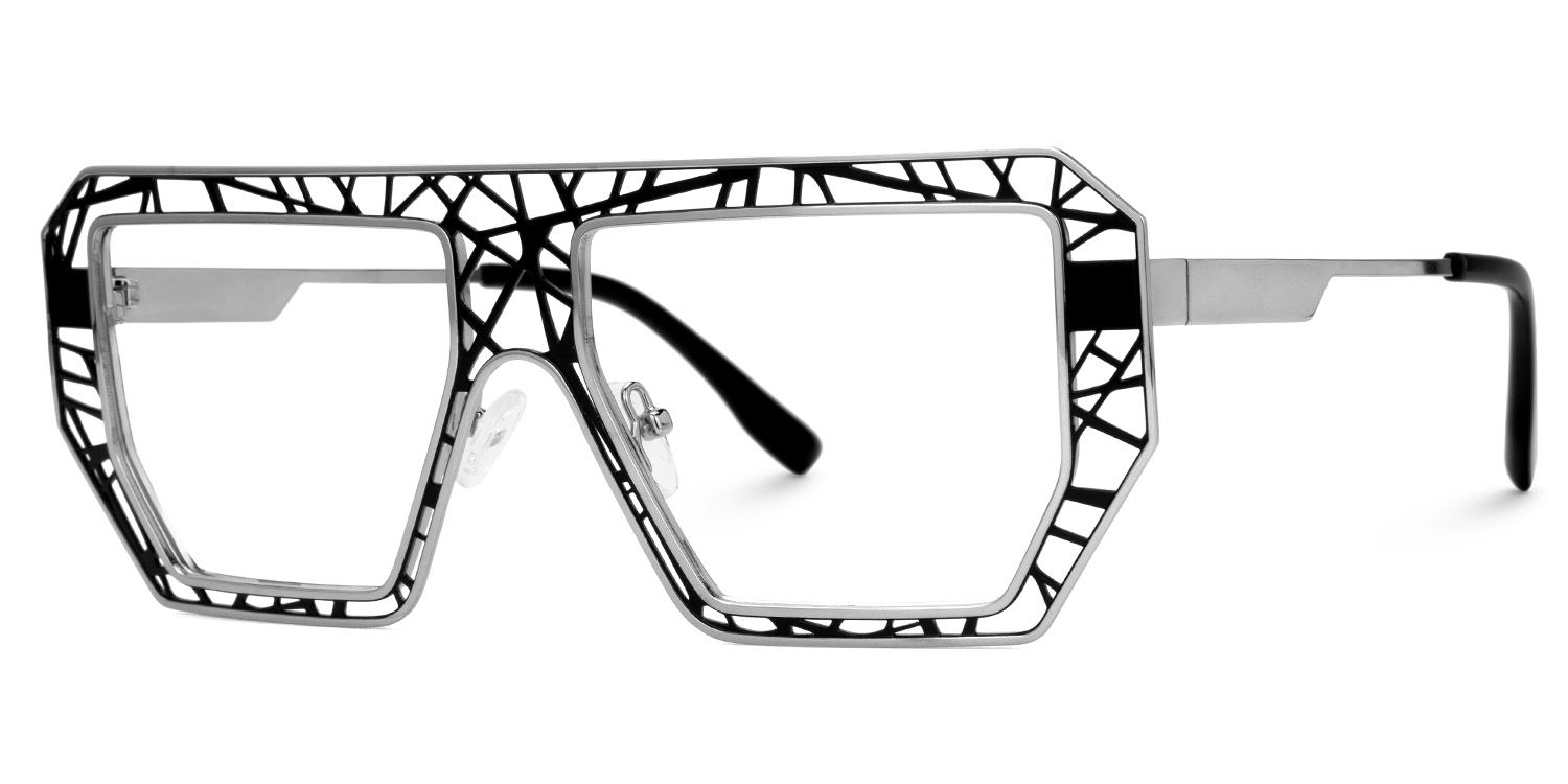 Blake Black-Silver Glasses with Geometric Extra Large Frames | ZEELOOL UK2