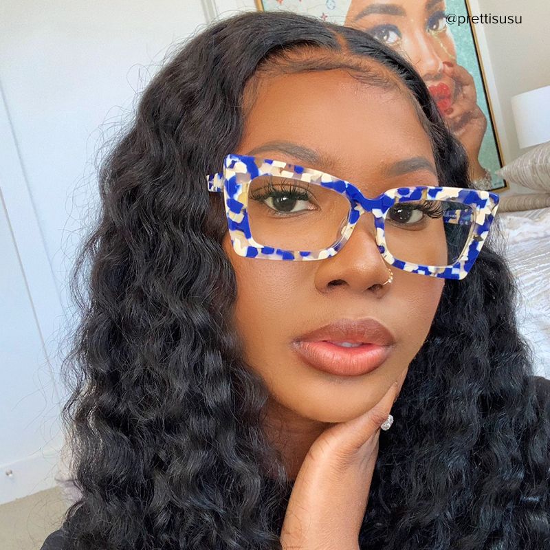 Newell Rectangle Blue-Floral Frame Glasses | Zeelool Optical7