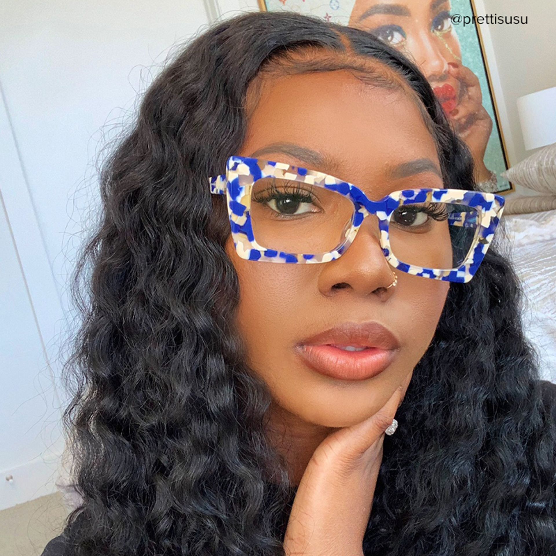 Newell Rectangle Blue-Floral Frame Glasses | Zeelool Optical7