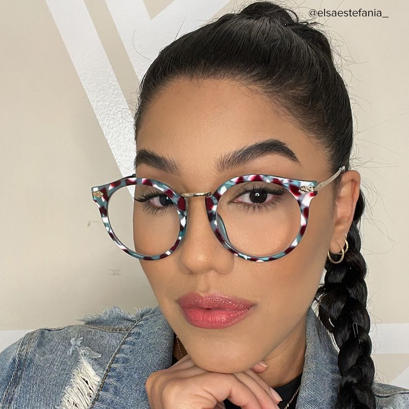 Quentina Round Blue Floral Frame Glasses | ZEELOOL UK6