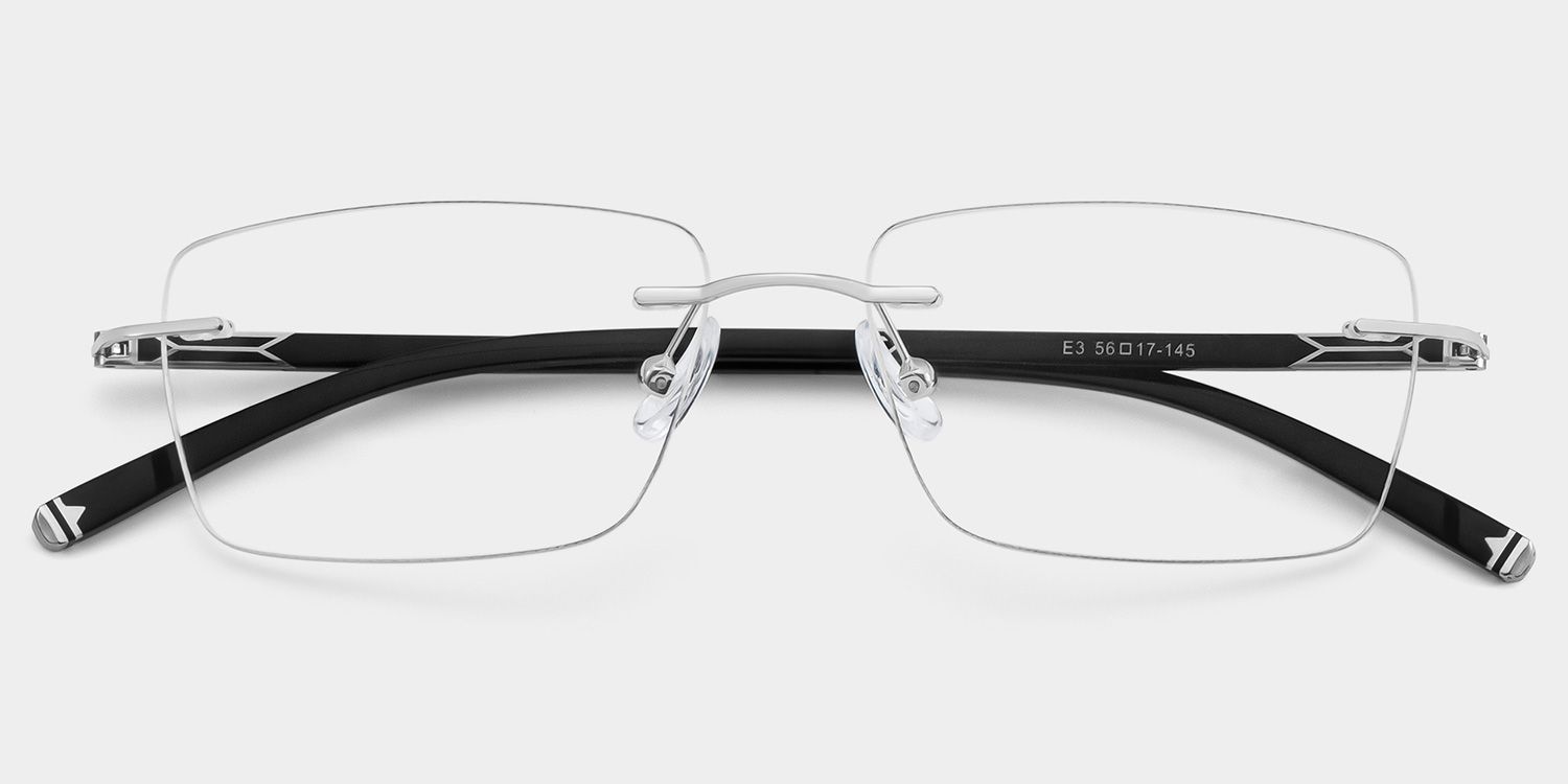 Adeline Silver Rimless Glasses for Men in Rectangle Frame | ZEELOOL1